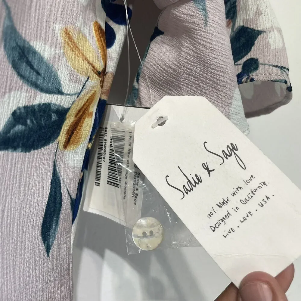 Sadie & Sage Women's Tropical Floral Button Down Pink Dress Size S